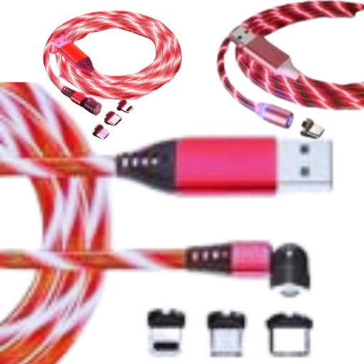 KABEL MAGNETYCZNY LED DO IPHONE USB TYP C 3W1 ŚWIECĄCY LED RGB