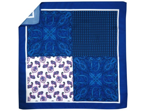 Kobaltowa poszetka w 4 wzory MIX Paisley E243