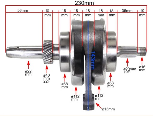 WAŁ KORBOWY ATV 200cc BASHAN PIN 13mm
