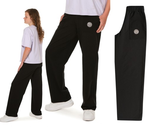 Spodnie dresowe SZEROKA NOGAWKA Wide Leg czarne r.146 Produkt PL