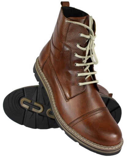 BUTY TRZEWIKI MĘSKIE SKÓRA BRĄZ 45 30 cm PAN