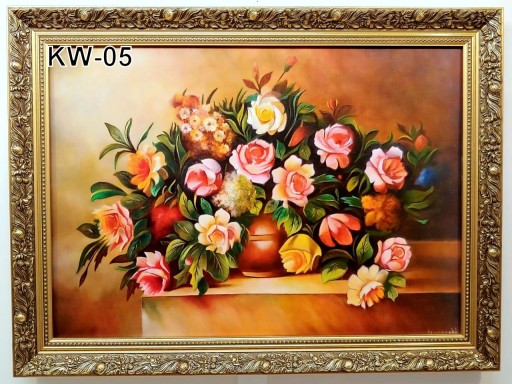KWIATY 80X60 CM OBRAZ W ZŁOTEJ RAMIE