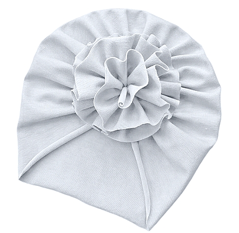 Czapka niemowlęca TURBAN kwiat przejściowa biała wiosna lato CHRZEST 44-48