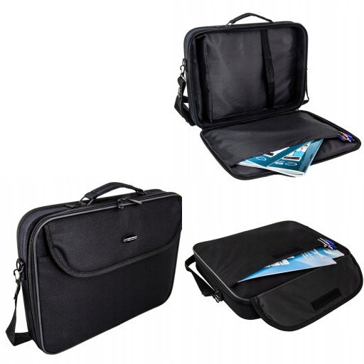 TORBA Z PASKIEM NA LAPTOPA 15,6 CALI CZARNA ELEGANCKA LEKKA DUŻA