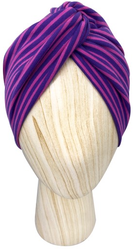 Czapka Turban Cienki Jersey Bawełniany Paski Różowo-fioletowe damski
