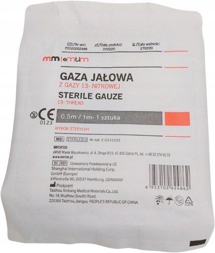 GAZA JAŁOWA OPATRUNKOWA STERYLNA 0,5 M2 13 NITKOWA EMTIM 1 SZT.