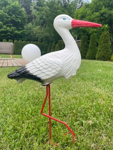 BOCIAN FIGURKA OGRODOWA OZDOBA FIGURA PTAK WBIJANY STOJĄCY MAŁY