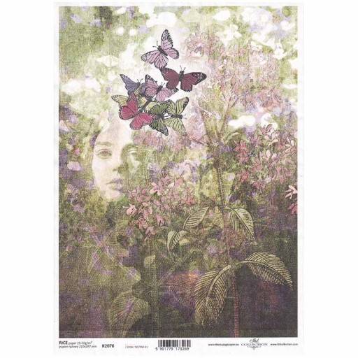 Papier ryżowy do decoupage twarz kobiety motyle