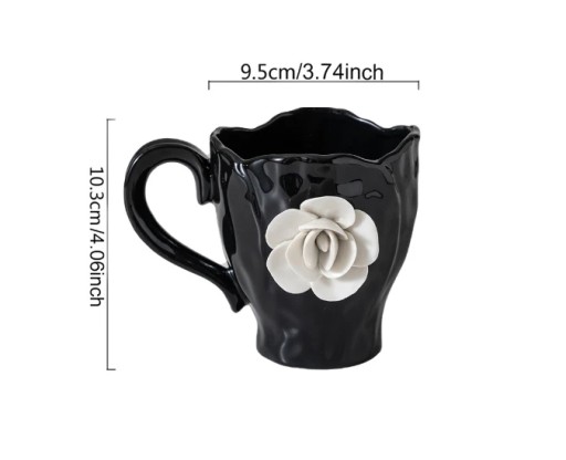 Ahunderjiaz-Retro francuskie ceramiczne kubki do kawy, nadruk białej róży,