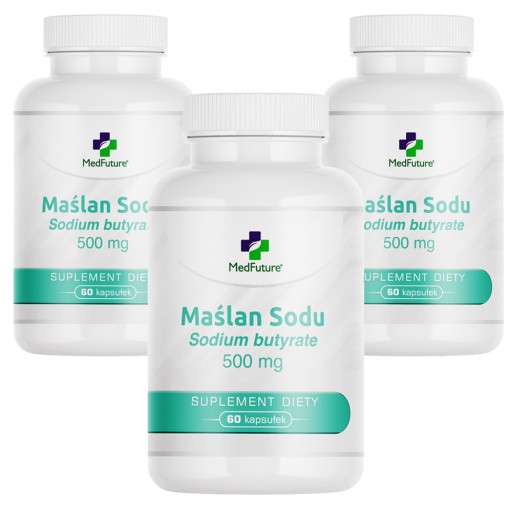 Maślan sodu Sodium Butyrate 98% 500 mg Wspomaganie trawienia, jelita ZESTAW