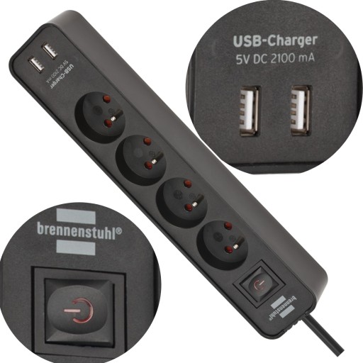 LISTWA ZASILAJĄCA PRZEDŁUŻĄCZ Z ŁADOWARKĄ 2XUSB