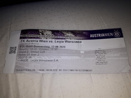 Bilet Austria Wiedeń - Legia Warszawa 17.08.2023