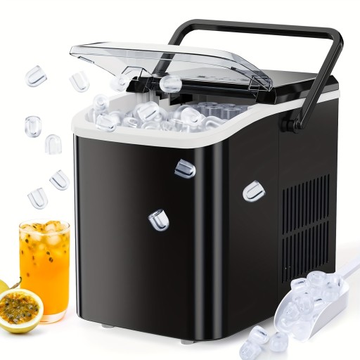 1pc Portable Countertop Ice Maker With Self-Cleaning Feature, Quick 6-Min