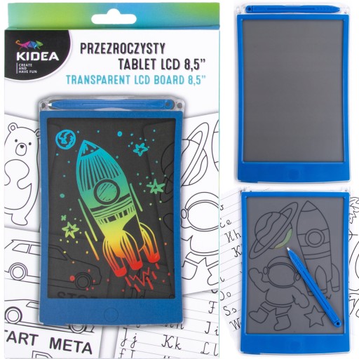 Kidea PRZEZROCZYSTY TABLET LCD Znikopis Niebieski 8,5