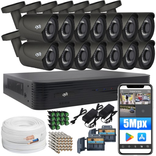 ZESTAW 14 GRAFITOWYCH KAMER ZEWNĘTRZNYCH DO MONITORINGU DOMU ANALOG 5MPx