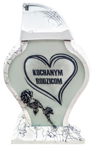 PIĘKNY DUŻY Znicz Faraon NAPIS Kochanym Rodzicom 34 cm biały MARMUR SERCE