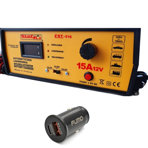 Polski Prostownik ładowarka automatyczna Stef-pol 12V 15A 14.4V 14.9V 16V