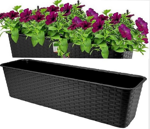 SKRZYNKA BALKONOWA DONICZKA wzór rattan 60cm ANTRACYT
