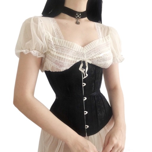 Czarny gorset modelujący talię brzuch WIĄZANY S-XL