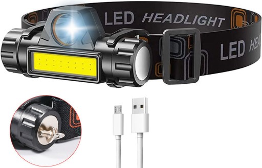 Latarka Czołowa 2 źródła LED T6 CREE i COB