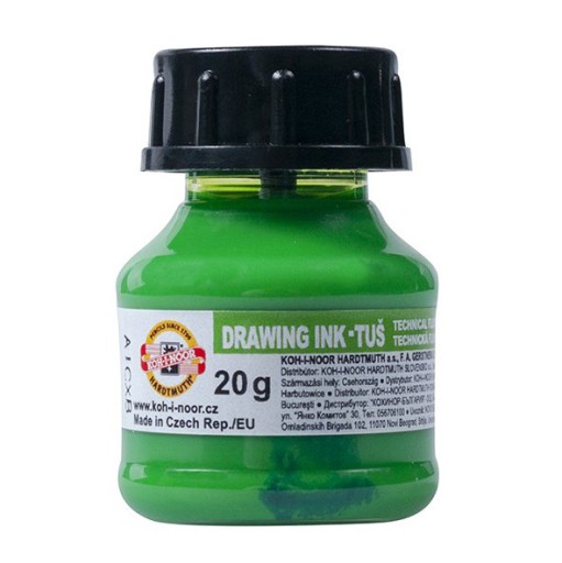 Tusz rysunkowy, kreślarski - Koh-I-Noor - zielony fluorescencyjny, 20 g