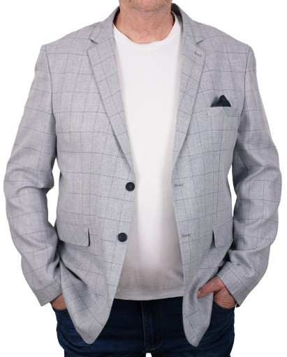 MARYNARKA MĘSKA BAWEŁNIANA ELEGANCKA WIZYTOW CASUAL SIWA W KRATĘ TURECKA 62