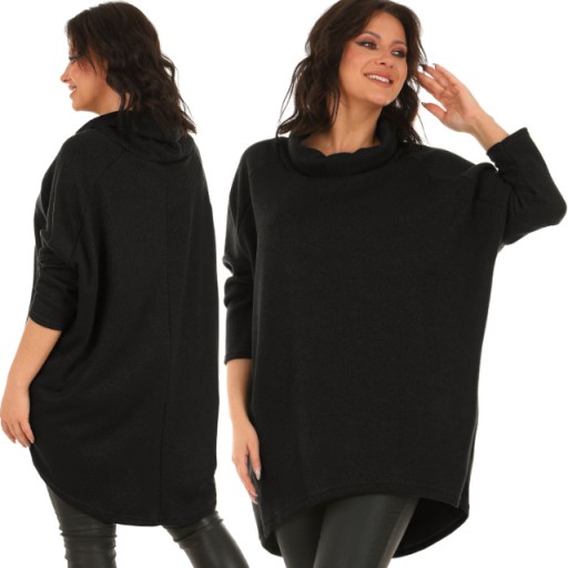 F639 CIEPŁA asymetryczna sweterkowa TUNIKA kimono, golf