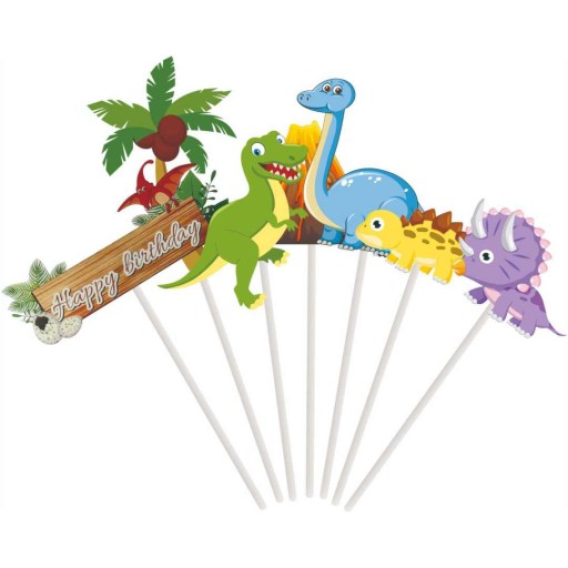 TOPPERY piker DEKORACJA tortu DINOZAUR HAPPY BIRTHDAY 6 sztuk