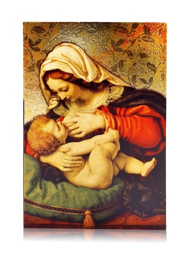 Ikona religijna MATKA BOŻA KARMIĄCA 10x15cm ręcznie pozłacana