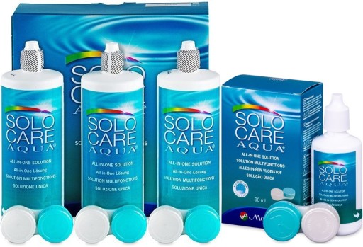 PŁYNY DO SOCZEWEK SOLO CARE AQUA 3x 360 ml + 90 ml + 4 pojemniki