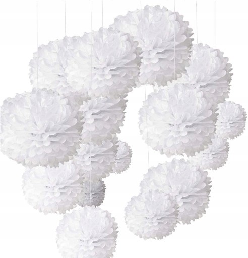 Pompony Kule Papierowe Dekoracja Lubna Biay 30el