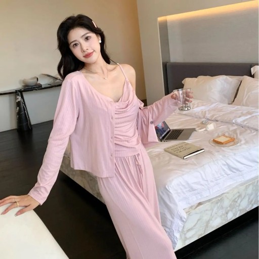Autumn Modal Three Piece Pajamas Set Women Cotton