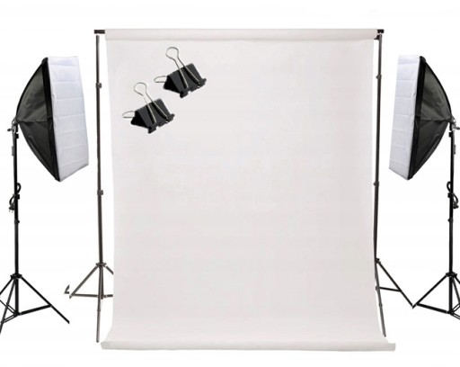 2x SOFTBOX 50x70 E27 800W TŁO 1,6x5m BIAŁE STATYWY