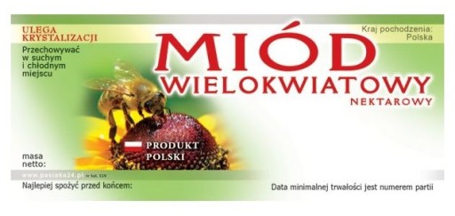 Etykieta naklejka na miód 116x50mm WL (100szt) E19