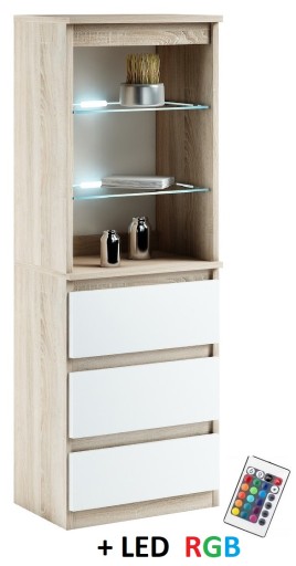 031-022 WITRYNA LED/3s + oświetlenie RGB - SONOMA / BIAŁY
