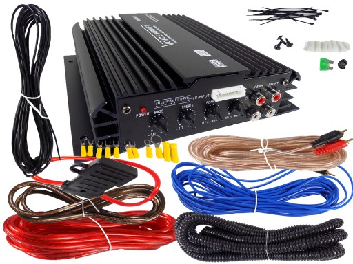 WZMACNIACZ SAMOCHODOWY 1000 WATT 4 KANAŁY + KABLE