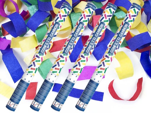TUBY STRZELAJĄCE KONFETTI MIX KOLOROWE PASKI SERPENTYNA NA URODZINY 60cm