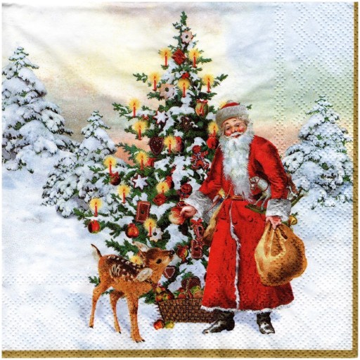 SERWETKA do decoupage 33x33cm - Annual Christmas Santa Mikołaj choinka