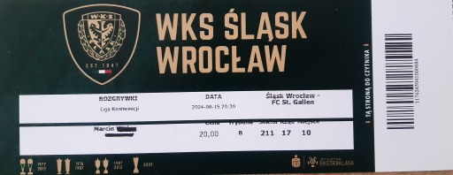 Śląsk Wrocław - FC St. Gallen 15.8.2024 r Liga Konferencji