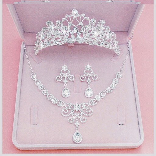 Naszyjnik ślubny Kolczyki Tiara Zestaw
