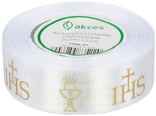TASIEMKA BIAŁA KOMUNIA ŚWIĘTA IHS KIELICH 25MM 23M