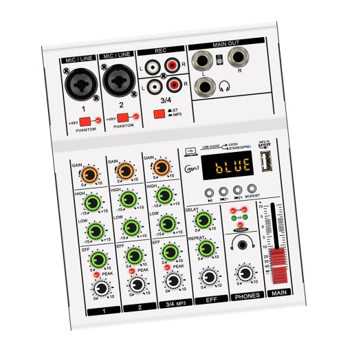 Studio Audio Mixer 4-kanałowy, 48V Power Reverb, analogowy mikser liniowy, biały