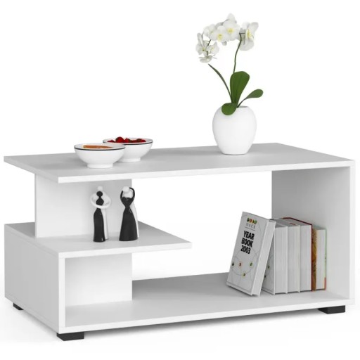 Stolik kawowy biały salon z półką prostokątny 90cm
