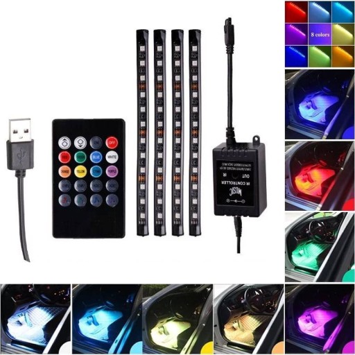 OŚWIETLENIE WNĘTRZA SAMOCHODU LISTWY LED RGB