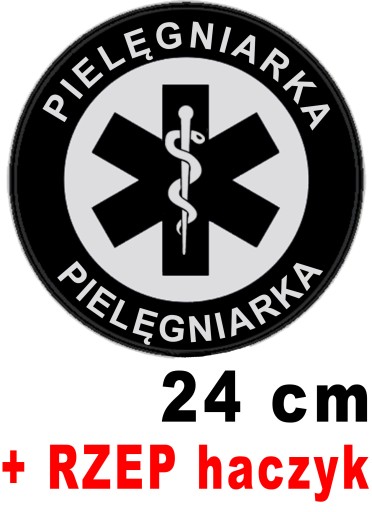 PIELĘGNIARKA z nadrukiem odblaskowym emblemat okrągły 24 cm z RZEPEM