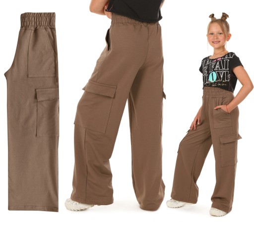 SZEROKIE BOJÓWKI spodnie WIDE LEG beż roz.152 Produkt PL