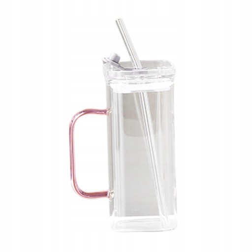 Hrnek na kávu 400ml Square Glass Pink s uzávěrem