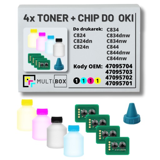 4-pak zestaw na 4x 5000 stron tonery + chipy OKI C824 Multibox