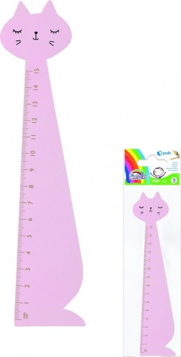 LINIJKA DREWNIANA 15 cm KOTEK RÓŻOWY