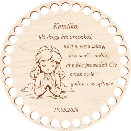 OKRĄGŁA BAZA 15 CM PERSONALIZOWANA KOŁO KOSZYK NA KOMUNIĘ DLA DZIEWCZYNKI